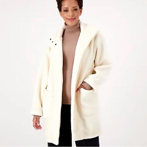 Encore by Idina Menzel Ivory Sherpa Coat - Picture 2 of 12